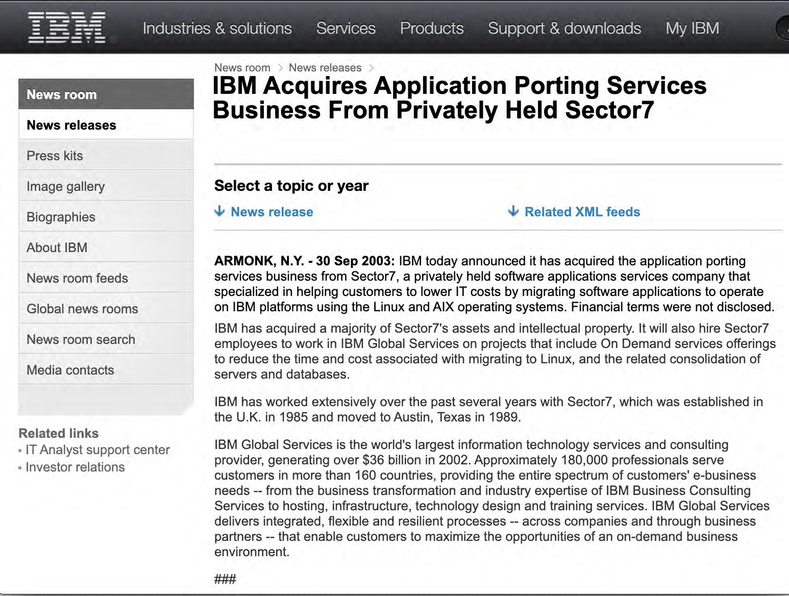 IBM Acquired Server Consolidation Business IBM Acquired Sector7 Srver Consolidation